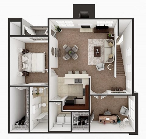 Floor plan for 1 bed, 1 bath, 1072 sqft